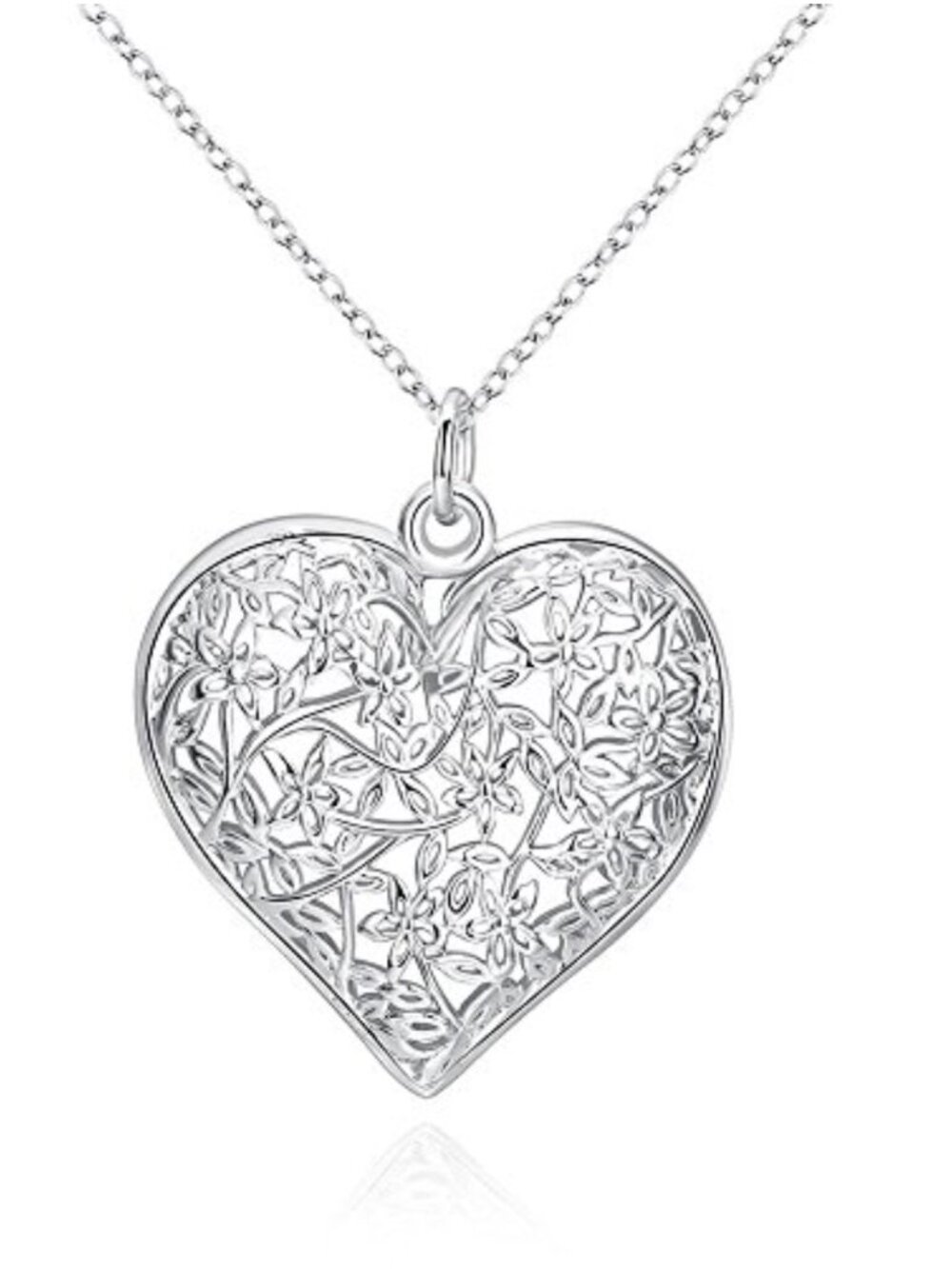 925 Sterling Silver Puffed Heart Pendant Necklace Textured Hollow 18in Cable
